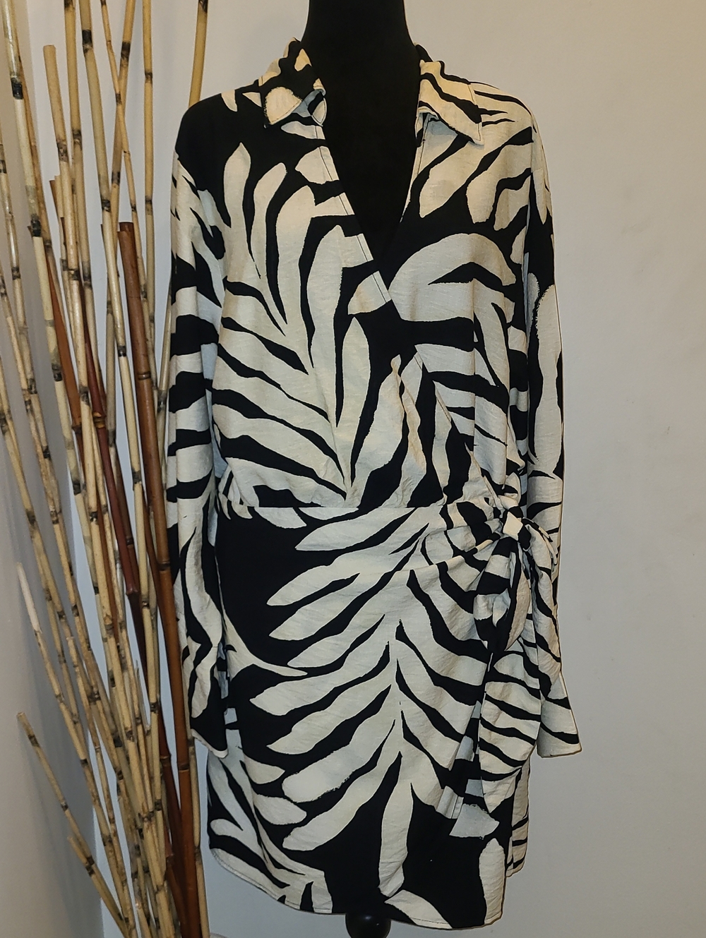 H&M Black and Cream Zebra Wrap Dress